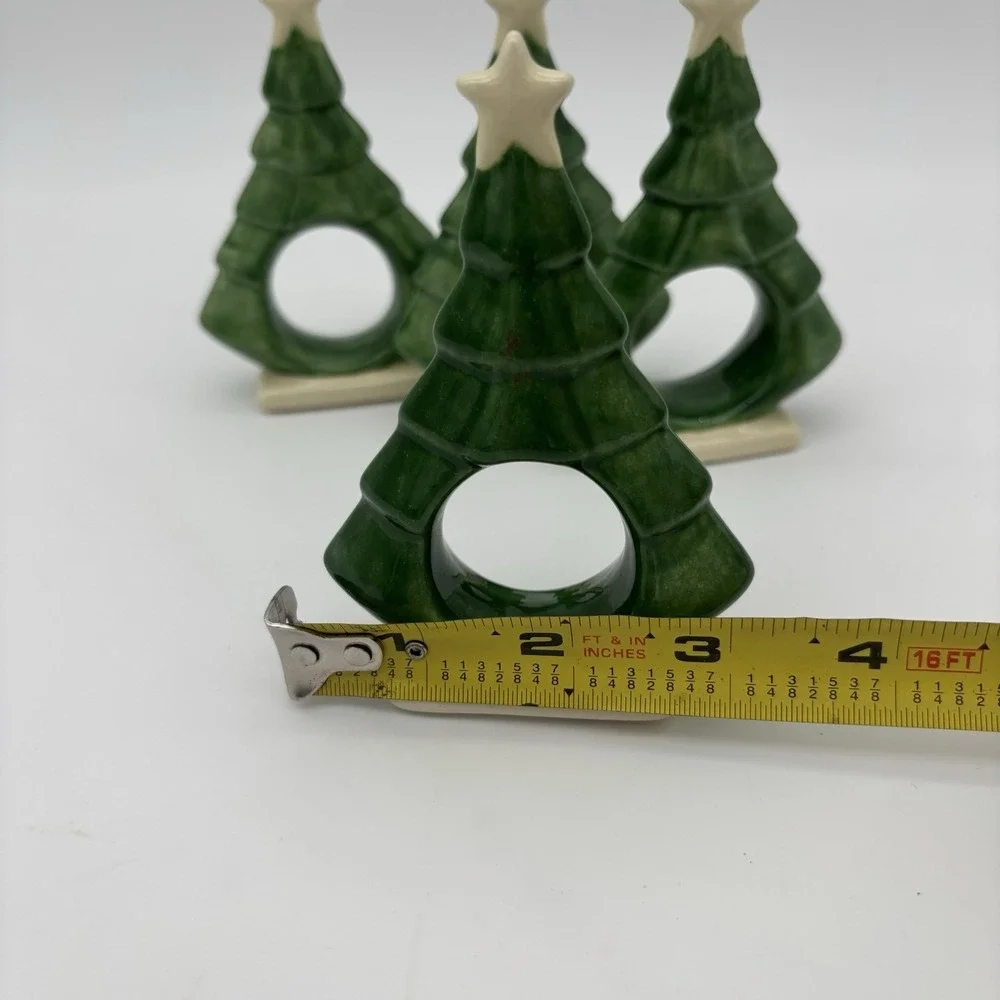 Christmas Ceramic Tree Napkin Rings Handmade &‎ Perfect! Set Of 4 Vintage